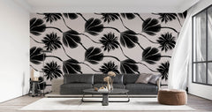 Black Flower Effect Personalised Wallpaper