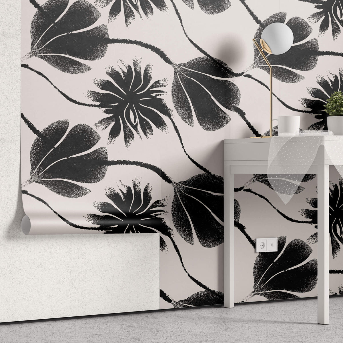 Tapet Personalizat Floral abstract modern - BLACK FLOWER EFFECT