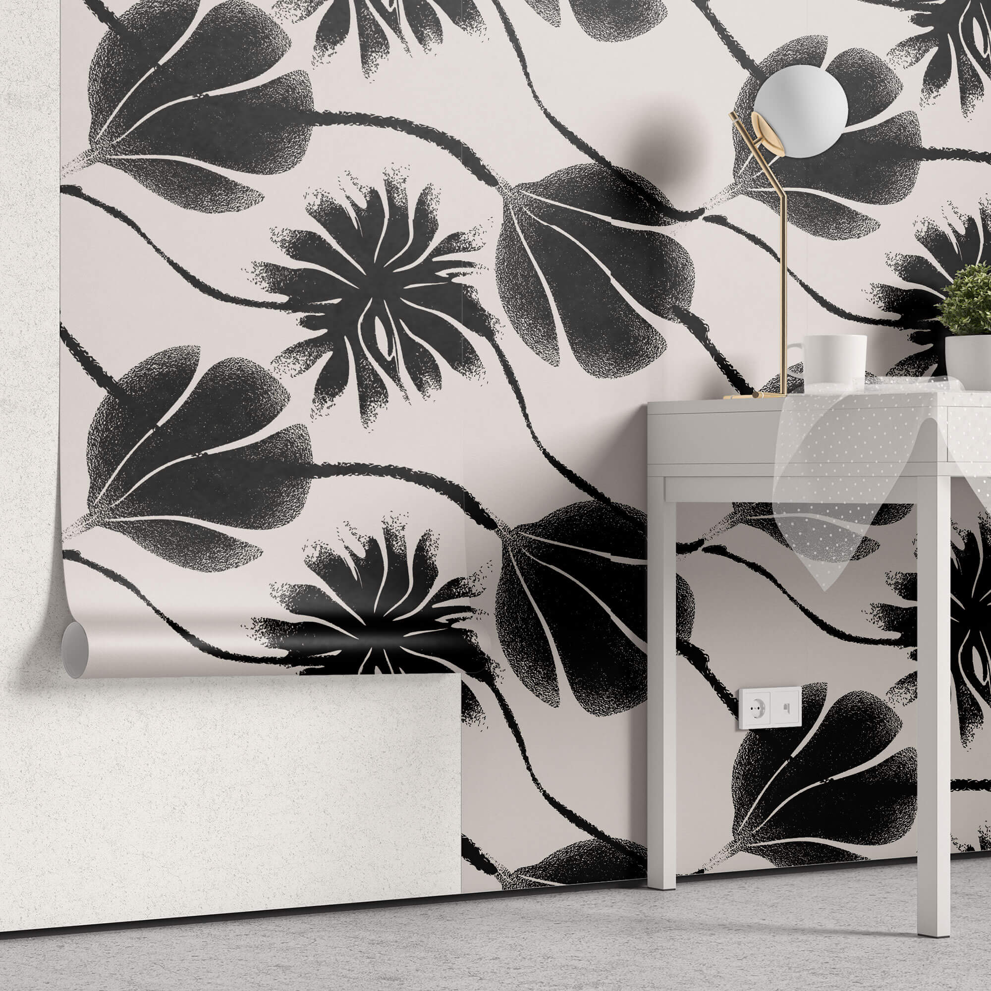Tapet Personalizat Floral abstract modern - BLACK FLOWER EFFECT
