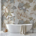 Tapet Personalizat Floral cu flori crem in contur auriu - GOLD CONTOUR