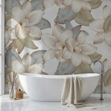 Tapet Personalizat Floral cu flori crem in contur auriu - GOLD CONTOUR