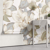 Tapet Personalizat Floral cu flori crem in contur auriu - GOLD CONTOUR