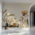 Tapet Personalizat Floral cu flori uscate pe un fundal crem texturat - SUNNY DRIED FLOWERS