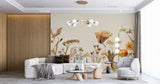 Tapet Personalizat Floral cu flori uscate pe un fundal crem texturat - SUNNY DRIED FLOWERS
