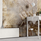 Tapet Personalizat Floral cu flori de lotus uscate intr-o sera vintage cu fundal texturat - GOLDEN OASIS II