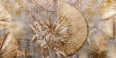 Tapet Personalizat Floral cu flori de lotus uscate intr-o sera vintage cu fundal texturat - GOLDEN OASIS II