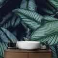 Tapet personalizat cu frunze tropicale de calathea in nuante verzi cyan calathea majestica