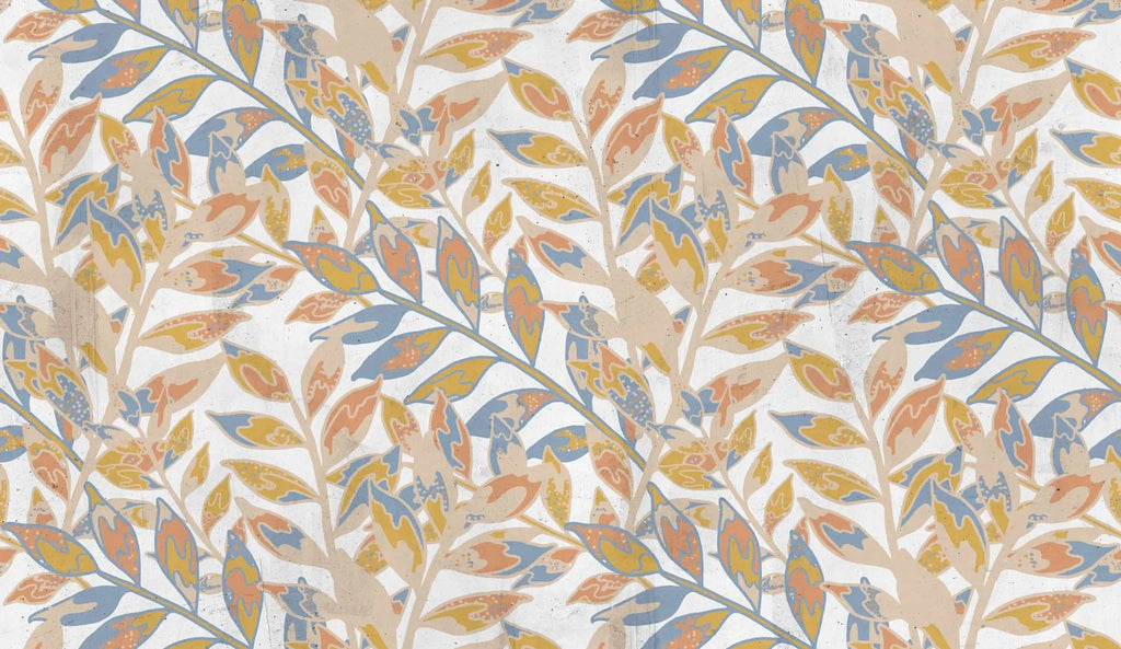 Tapet personalizat cu frunze multicolore pe fundal alb sunny leaves