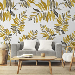 Tapet personalizat leaf cu frunze galbene tomnatice yellow autumn