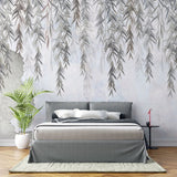Tapet personalizat leaf cu salcie in tonuri gri pe perete de beton concrete weeping willow