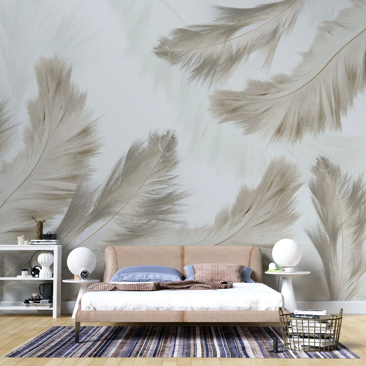 Tapet personalizat leaf cu pene stufoase bej beige feathers