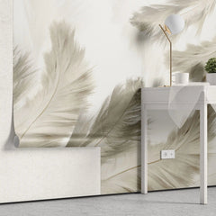 Tapet personalizat leaf cu pene stufoase bej beige feathers