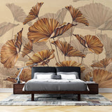 Tapet personalizat leaf cu funze maronii cu umbre pe un fundal cald brown leaves