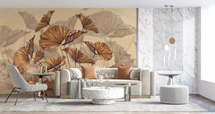 Tapet personalizat leaf cu funze maronii cu umbre pe un fundal cald brown leaves