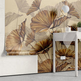 Tapet personalizat leaf cu funze maronii cu umbre pe un fundal cald brown leaves