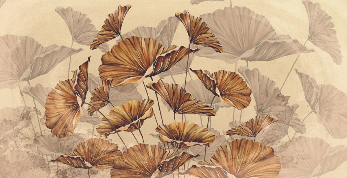 Tapet personalizat leaf cu funze maronii cu umbre pe un fundal cald brown leaves