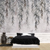 Tapet personalizat leaf cu ramuri de salcie gri pe un fundal texturat grey weeping willow