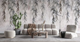 Tapet personalizat leaf cu ramuri de salcie gri pe un fundal texturat grey weeping willow