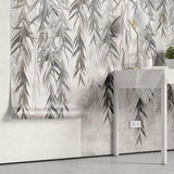 Tapet personalizat leaf cu ramuri de salcie gri pe un fundal texturat grey weeping willow