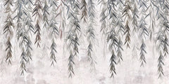 Tapet personalizat leaf cu ramuri de salcie gri pe un fundal texturat grey weeping willow