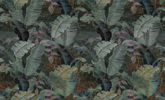 Tapet personalizat leaf cu frunze tropicale in tonuri inchise tropical dark leaves