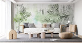 Tapet personalizat leaf cu frunze de bambus in nuante de verde deschis pe fundal alb green bamboo