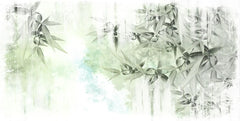 Tapet personalizat leaf cu frunze de bambus in nuante de verde deschis pe fundal alb green bamboo