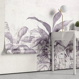 Tapet personalizat leaf cu frunze tropicale in nuante mov lila pe un fundal deschis purpple leaves