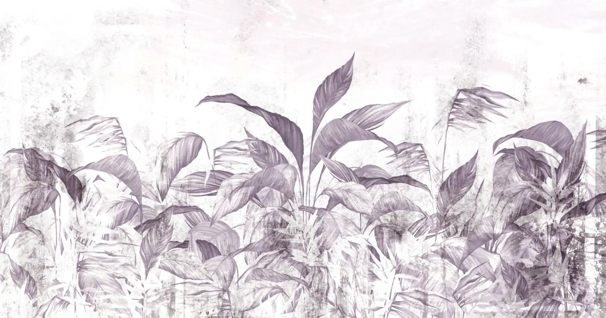 Tapet personalizat leaf cu frunze tropicale in nuante mov lila pe un fundal deschis purpple leaves