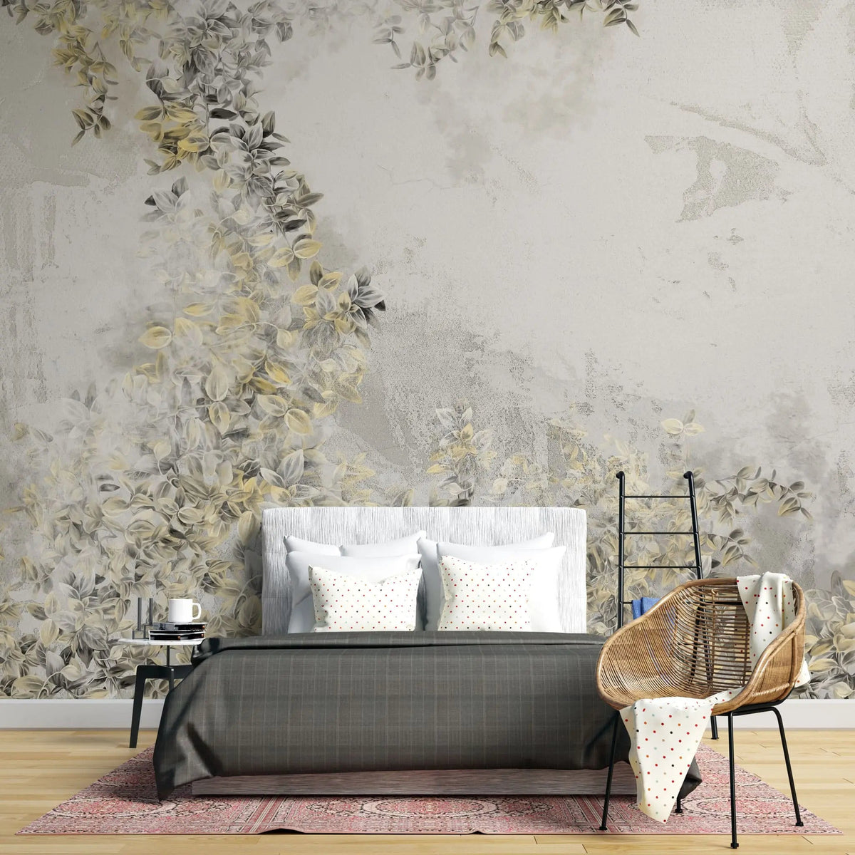 Tapet personalizat leaf cu frunze de pothos n'joy in contrast galben gri n'joy heaven