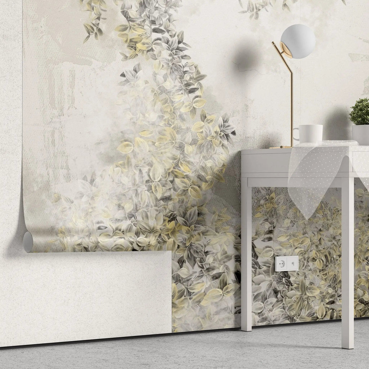 Tapet personalizat leaf cu frunze de pothos n'joy in contrast galben gri n'joy heaven