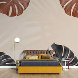 Tapet personalizat leaf cu funze de monstera rosii si negre umbre in stil boho boho monstera leaves