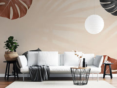 Tapet personalizat leaf cu funze de monstera rosii si negre umbre in stil boho boho monstera leaves