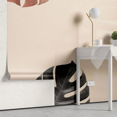 Tapet personalizat leaf cu funze de monstera rosii si negre umbre in stil boho boho monstera leaves