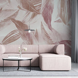 Tapet personalizat leaf cu frunze tropicale roz pe fundal deschis pink tropicalia
