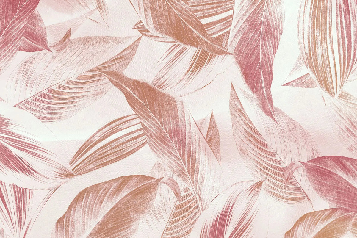 Tapet personalizat leaf cu frunze tropicale roz pe fundal deschis pink tropicalia
