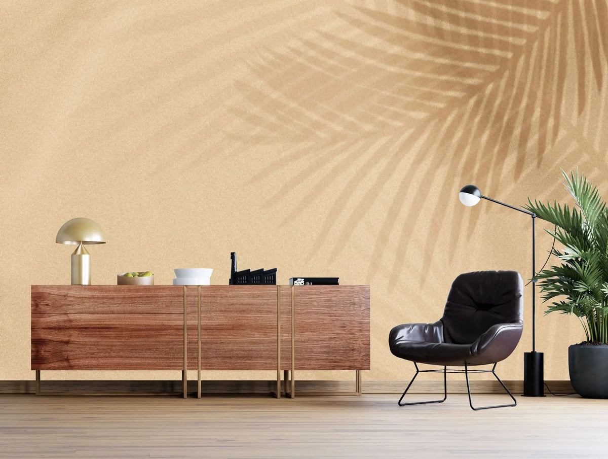Tapet personalizat leaf cu umbre de frunze de palmier in tonuri calde warm palm shades