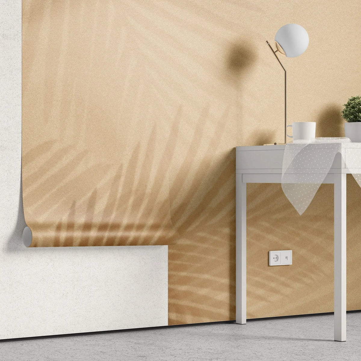 Tapet personalizat leaf cu umbre de frunze de palmier in tonuri calde warm palm shades