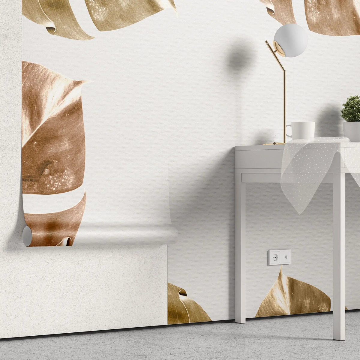 Tapet personalizat leaf cu frunze de monstera in tonuri ruginii rusty monstera textured