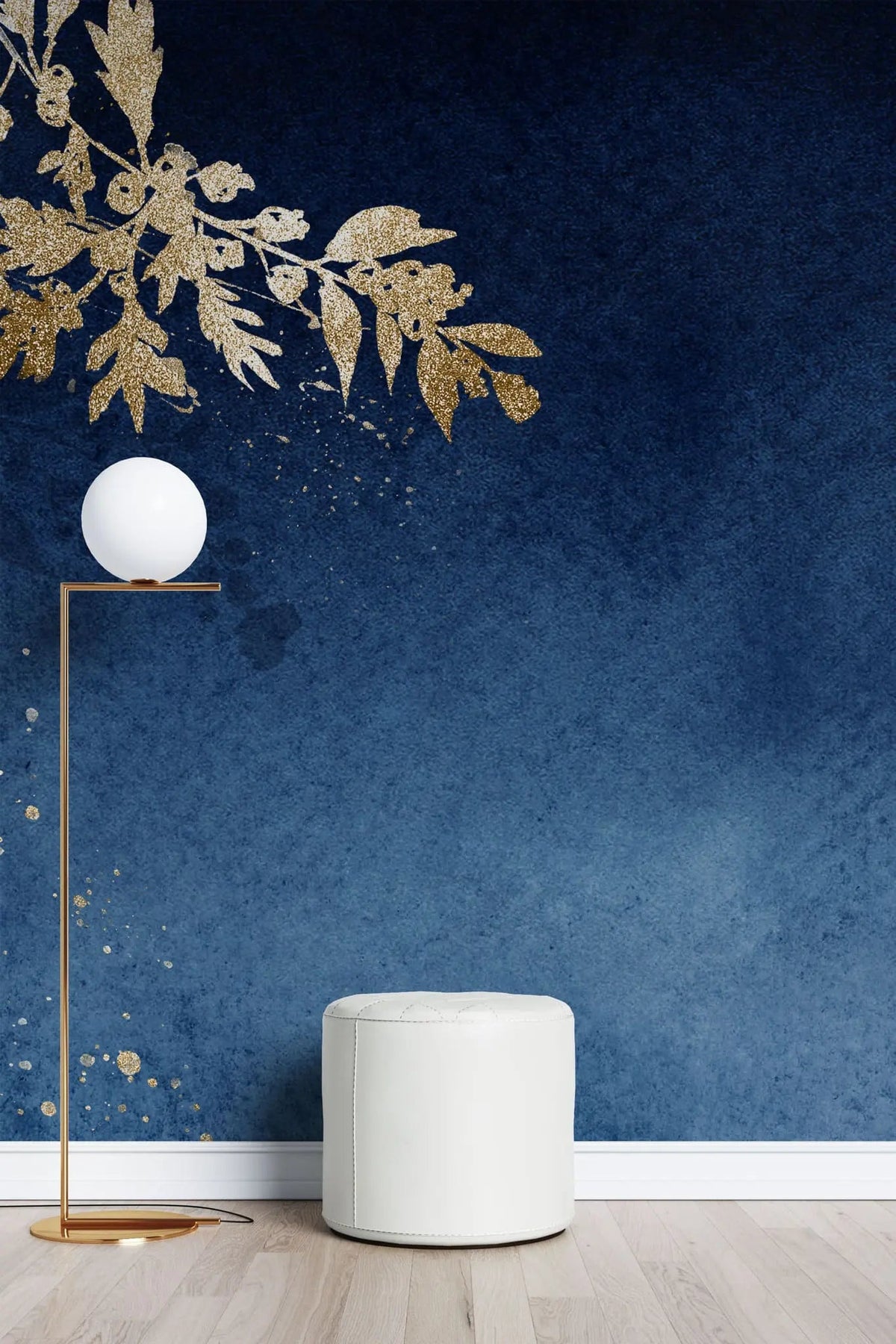 Tapet personalizat leaf cu funze aurii sclipitoare pe un fundal albastru inchis night sky glitter