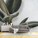 Tapet personalizat leaf cu frunze de ficus elastica in stil digital artwork pe fundal granulat alb ficus elastica