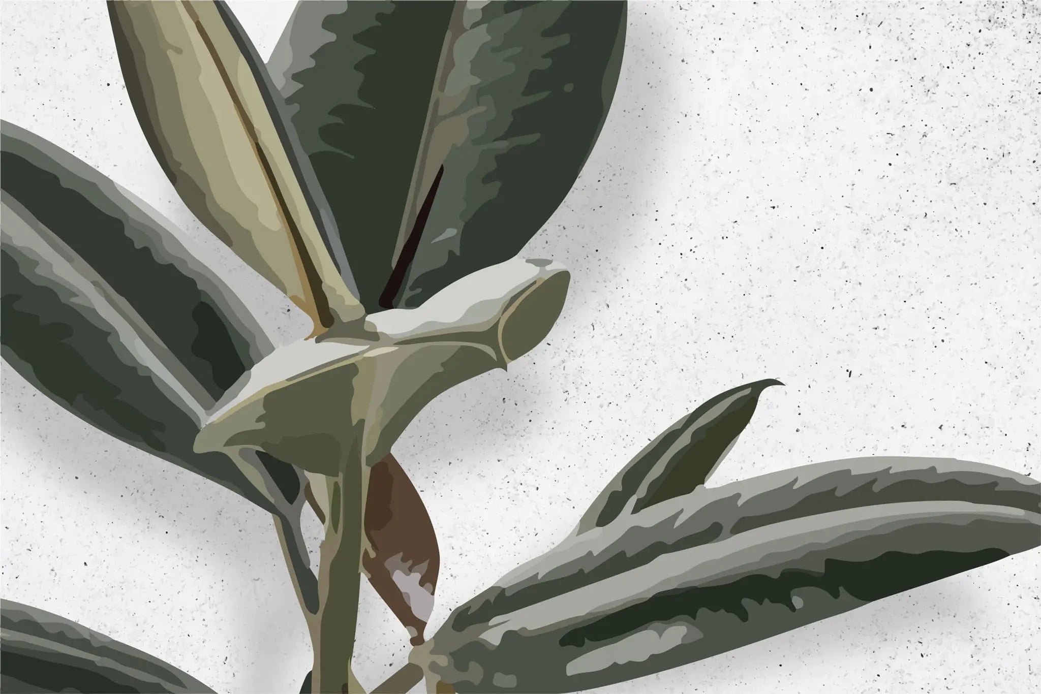 Tapet personalizat leaf cu frunze de ficus elastica in stil digital artwork pe fundal granulat alb ficus elastica