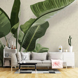 Tapet personalizat leaf cu frunze de bananier in stil digital artwork pe fundal granulat bej painted banana leaves
