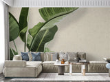 Tapet personalizat leaf cu frunze de bananier in stil digital artwork pe fundal granulat bej painted banana leaves