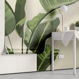 Tapet personalizat leaf cu frunze de bananier in stil digital artwork pe fundal granulat bej painted banana leaves