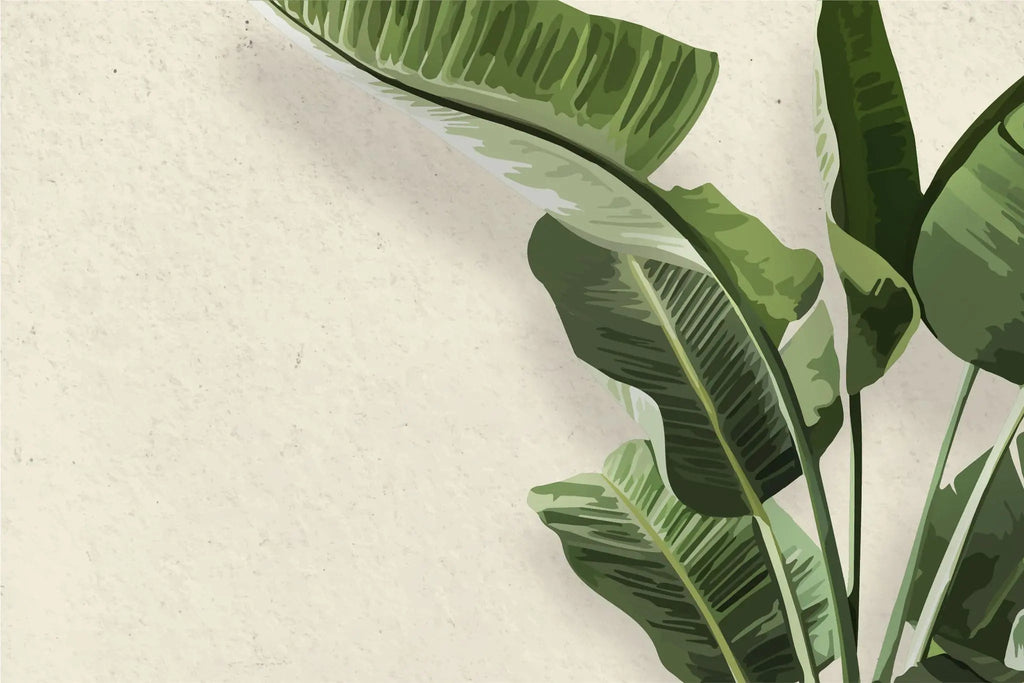Tapet personalizat leaf cu frunze de bananier in stil digital artwork pe fundal granulat bej painted banana leaves