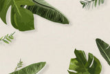 Tapet personalizat leaf cu frunze tropicale verzi in stil digital artwork pe fundal granulat bej painted tropical leaves