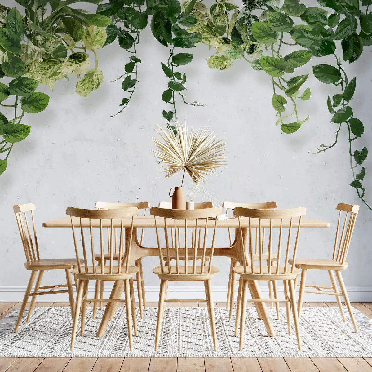 Tapet personalizat leaf cu frunze de iedera salbatica pe un perete alb texturat devil's ivy
