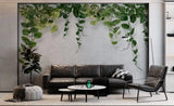 Tapet personalizat leaf cu frunze de iedera salbatica pe un perete alb texturat devil's ivy