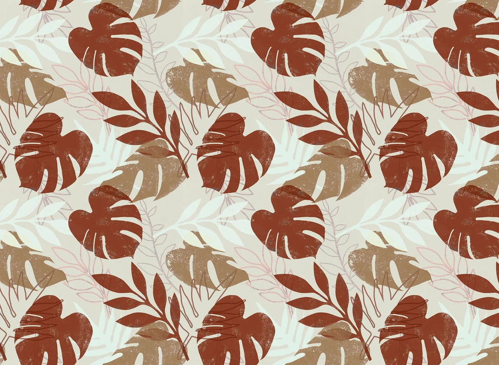 Tapet personalizat leaf cu frunze de monstera in tonuri maronii earthy monstera